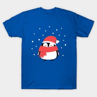 Christmas Penguin in red Santa hat and scarf. T-Shirt